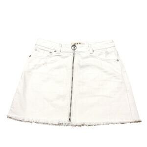 We The Free People FP White Distressed Denim Mini Skirt Zipper Size 25 Classic
